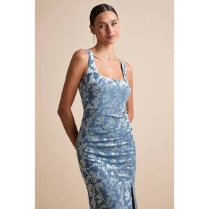 Lulus Miraya Dusty Blue Burnout Velvet Maxi Dress - Size L